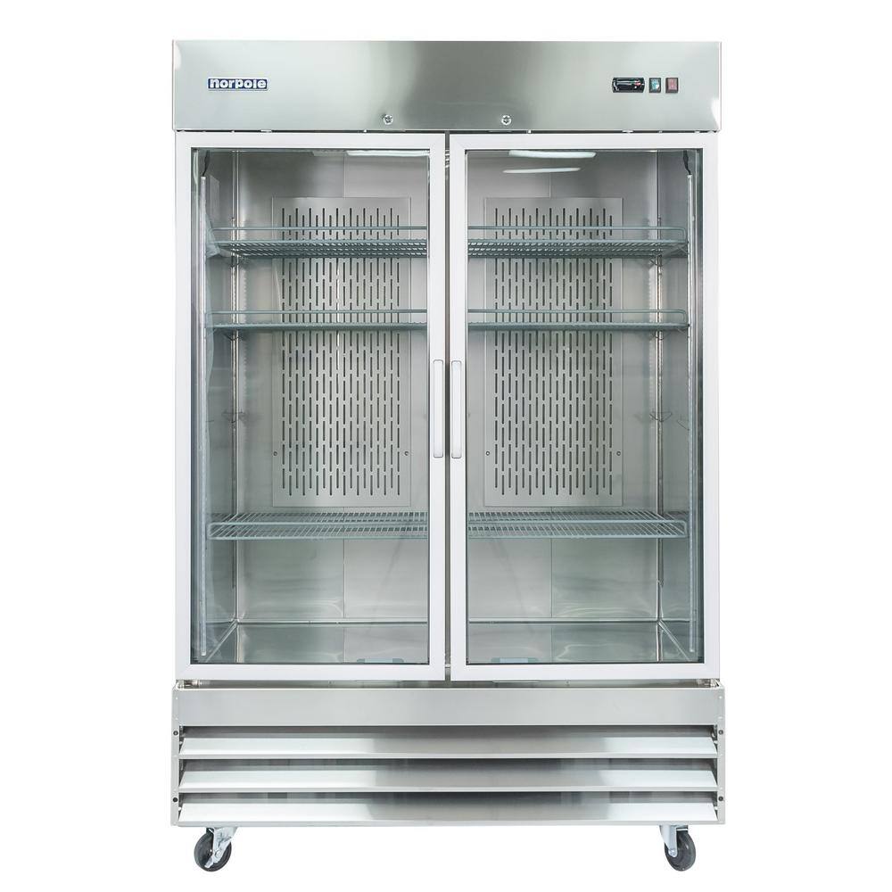 Norpole 54 in. W 48 cu. ft. 2-Glass Door Reach-In Commercial Refrigerator in Stainless NP2R-G