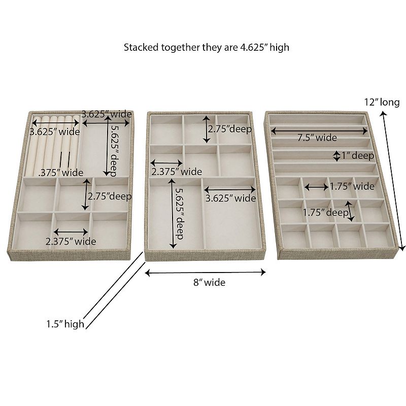 Household Essentials Stackable Jewelry Trays 3-pack Set