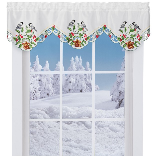 Collections Etc Charming Festive Chickadee Holly Window Valance