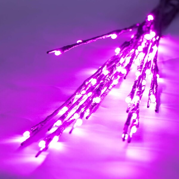 Vickerman 60 Pink LED Twig Light Set on Brown Wire，Pack of 3