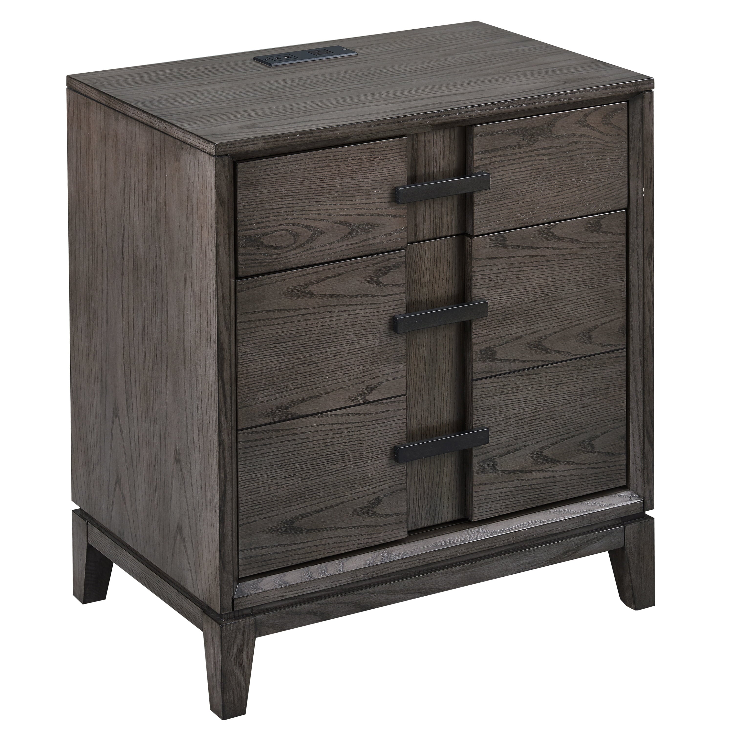 Design House Oak Recessed Design Side Table Cabinet with AC/USB in Smoke Gray