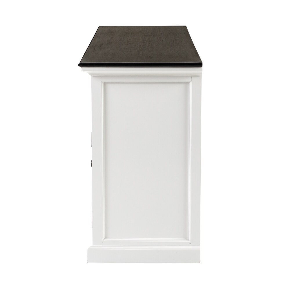 NovaSolo Halifax Contrast Farmhouse White   Black Buffet  Solid Mahogany Frame  70.87 x 19.69 x 33.46