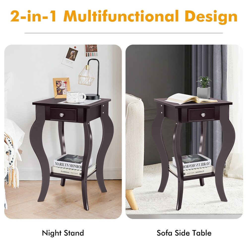 Costway End Side Table with Drawer Bottom Shelf Accent Nightstand   15''x 15'' x 23.5''