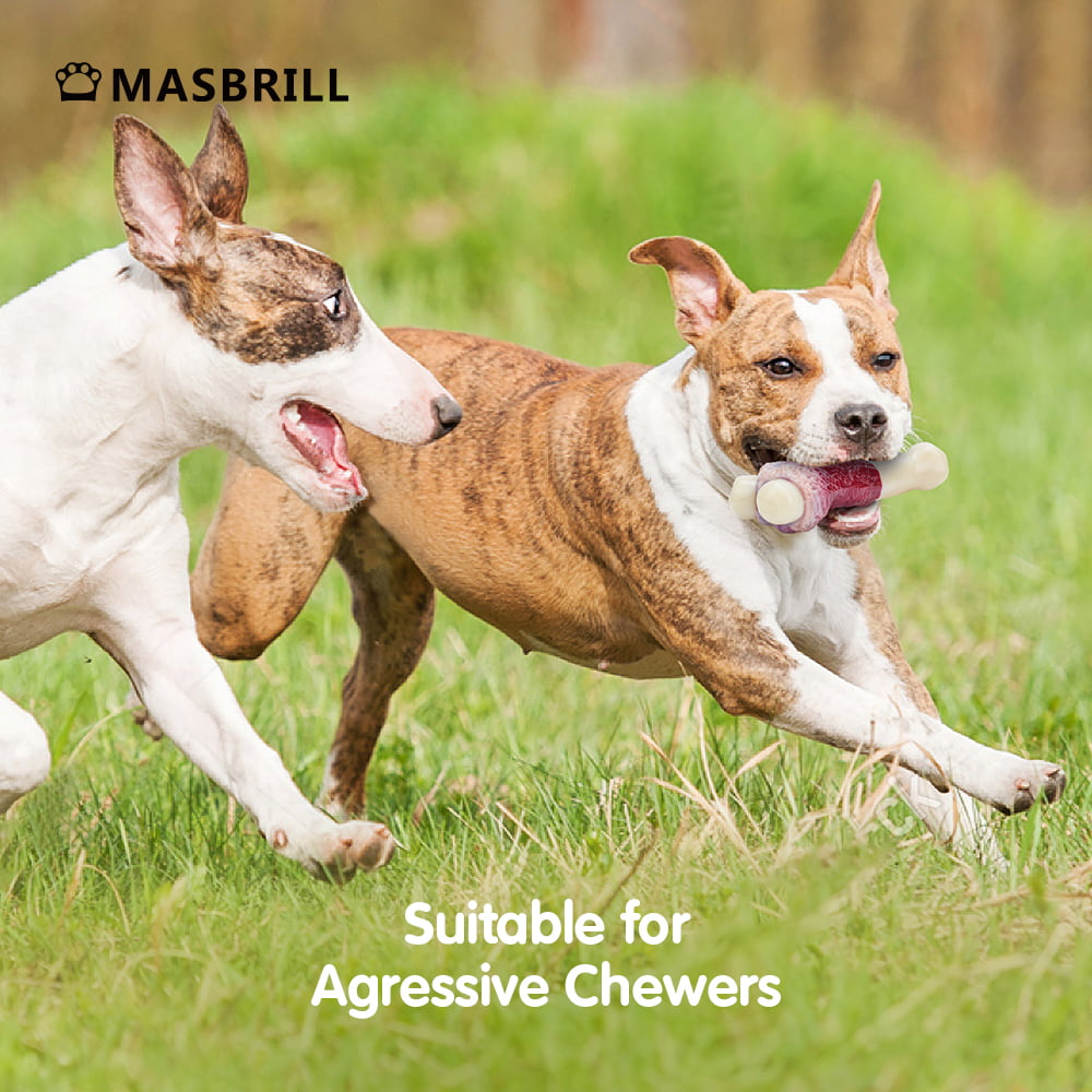 MASBRILL Dog Toys for Aggressive Chewers， Indestructible Durable Dog Chew Toys， Non-Toxic Food Grade Nylon Dog Bone Toy Reduces Boredom， For Small Medium and Large Breed