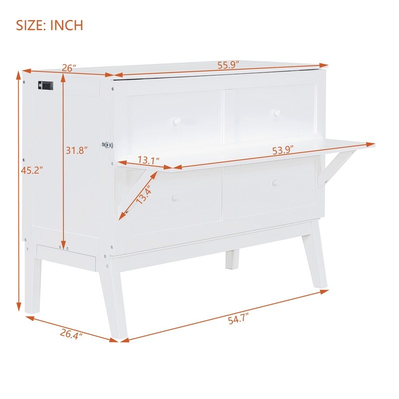 Modern Murphy Cube Full Cabinet Bed with USB Port  White