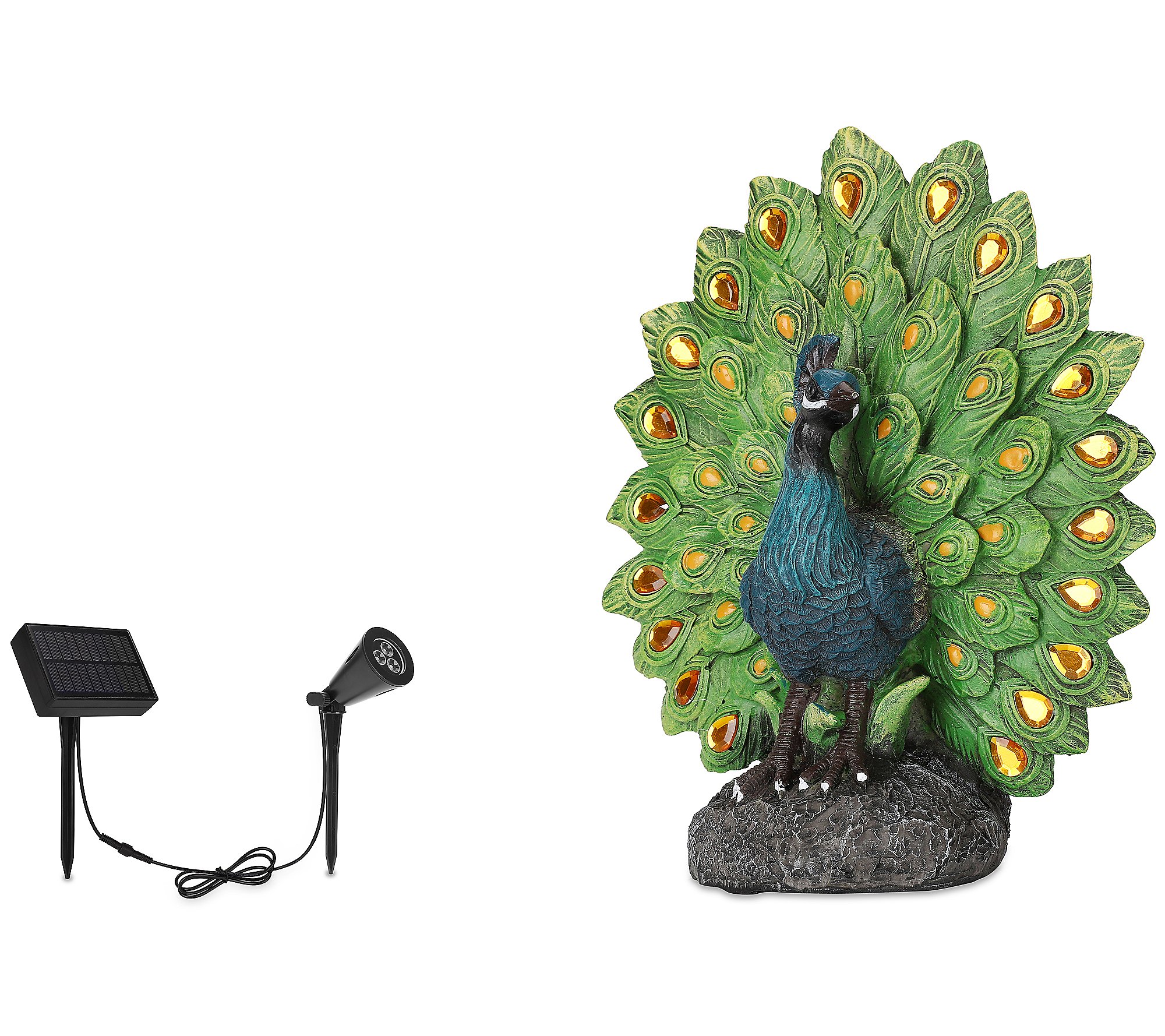 Techko Proud Peacock Statue with Solar Spotligh t