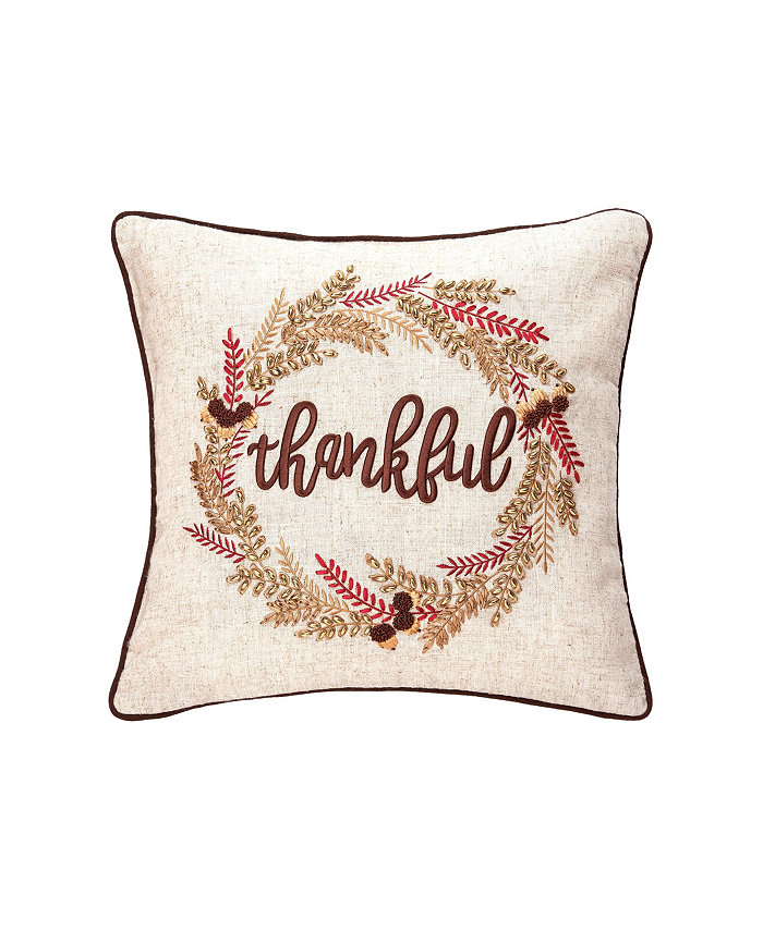 CandF Home Thankful Harvest Wreath 18 x 18 Embroidered Throw Pillow