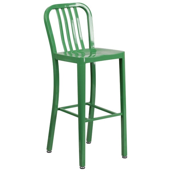 30'' High Metal Indoor-Outdoor Barstool with Vertical Slat Back