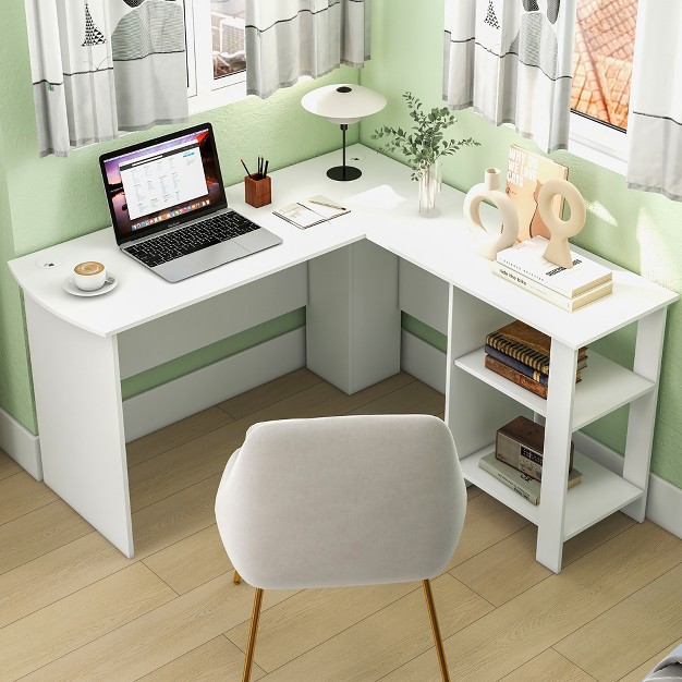 Costway L shaped Corner Computer Desk Home Office Writing Workstation With Storage Shelves