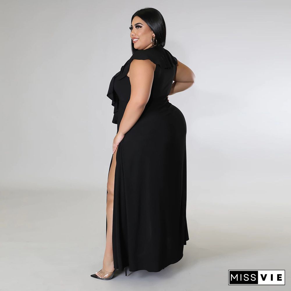 V Neck Sleeveless High Split Plus Size Dresses