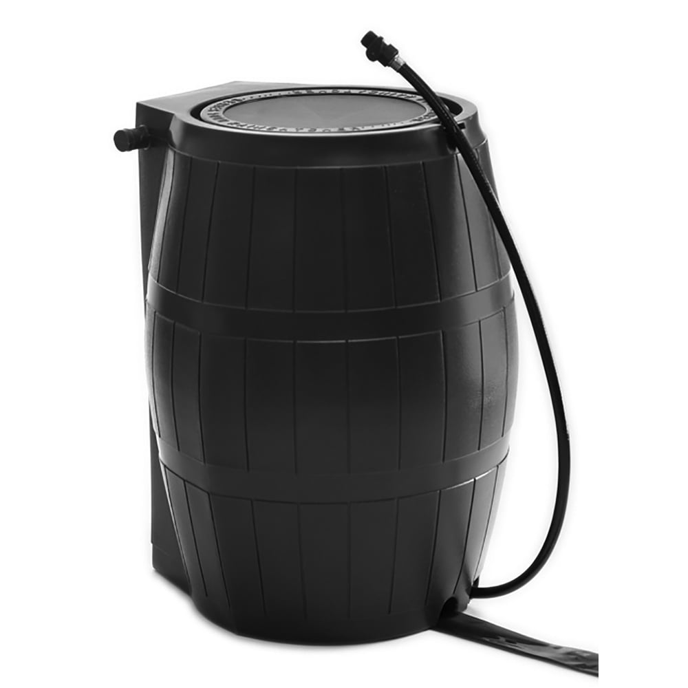 FCMP Outdoor 45-Gallon BPA Free Home Rain Water Catcher Barrel， Black (2 Pack)