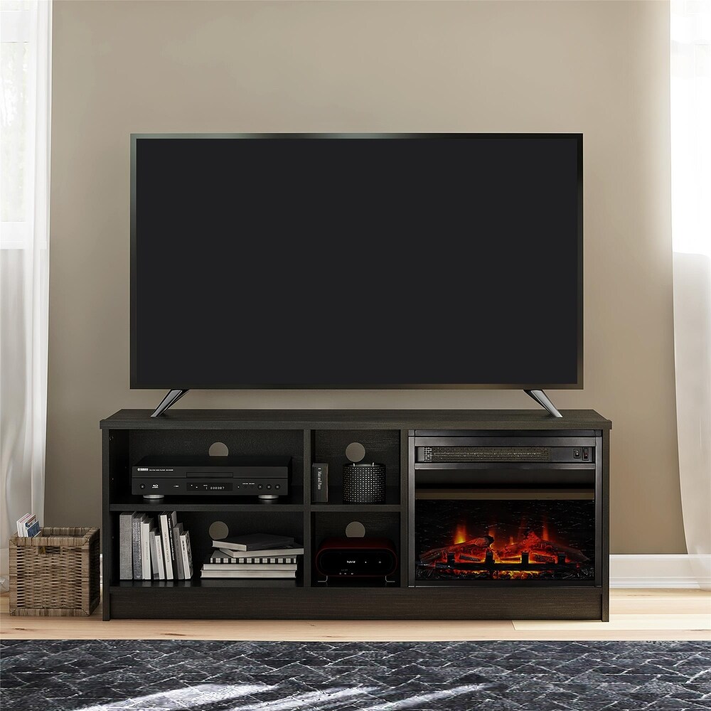 Ameriwood Home Nanton Asymmetrical 55 inch TV Stand with Electric Fireplace Insert and 4 Shelves