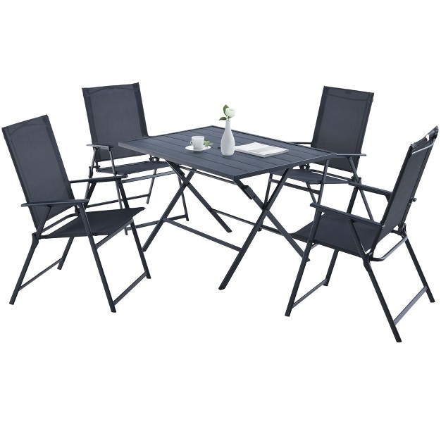 Costway 5 Pcs Patio Dining Furniture Set Armchairs Folding Table No Assembly