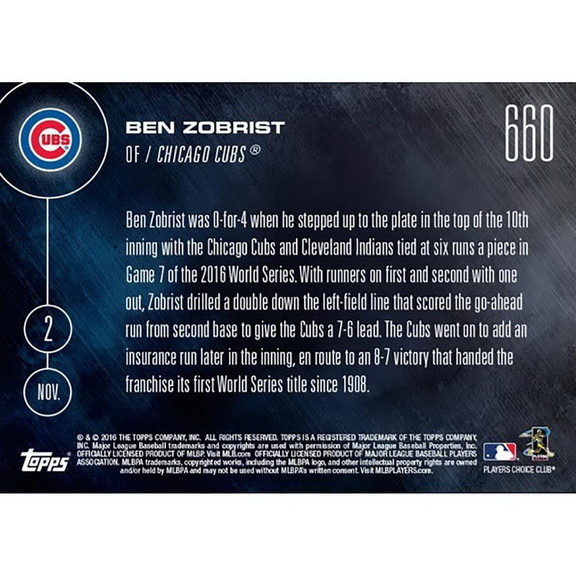 Topps TPS 16TN 0660 C MLB Chicago Cubs Ben Zobrist...