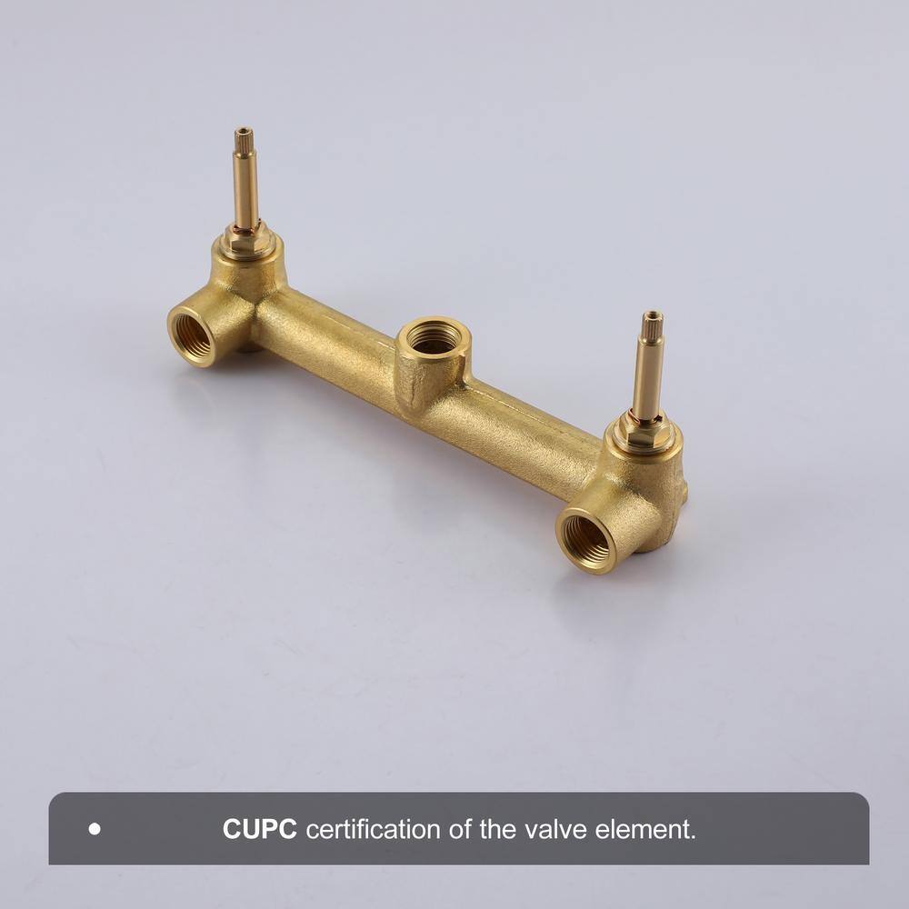 Hlihome 3-Hole Two-Handles Brass Wall-Mount Bathroom Faucet in Brushed Gold DK-9001-BG