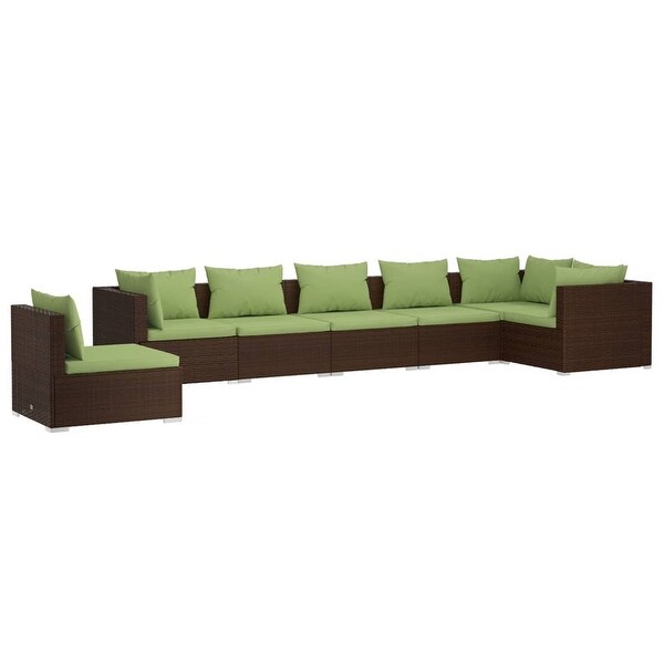 vidaXL Patio Lounge Set with Cushions Poly Rattan Brown