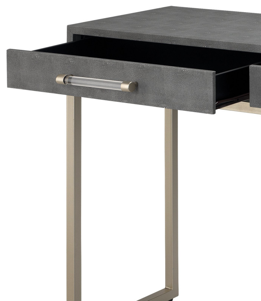 Elegant Faux Shagreen Console Table 2 Drawers Gray Champagne Brass Vintage Style   Contemporary   Console Tables   by My Swanky Home  Houzz