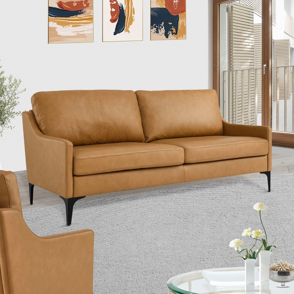 Genoa Modern Tan Leather Upholstered Sofa