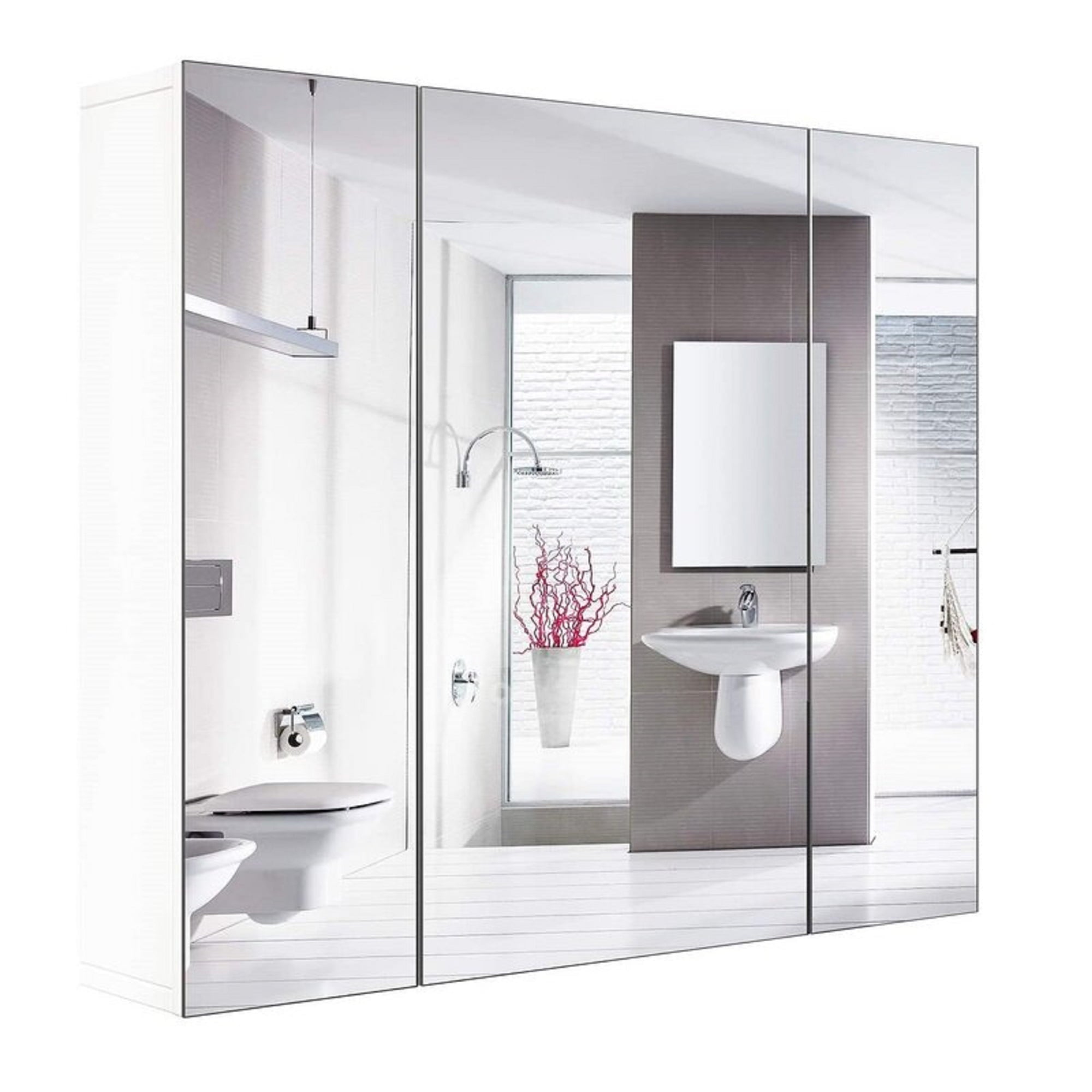 Homfa Medicine Cabinet with Mirror for Bathroom, 3 Door Wall Mounted Storage Mirror Cabinet with Adjustable Shelves White