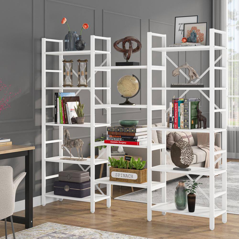 Tribesigns Earlimart 70.9 White Wood Triple Wide 5-Shelf Bookcase Industrial Etagere Large Open Bookshelf for Display TJHD-HOGA-C0292