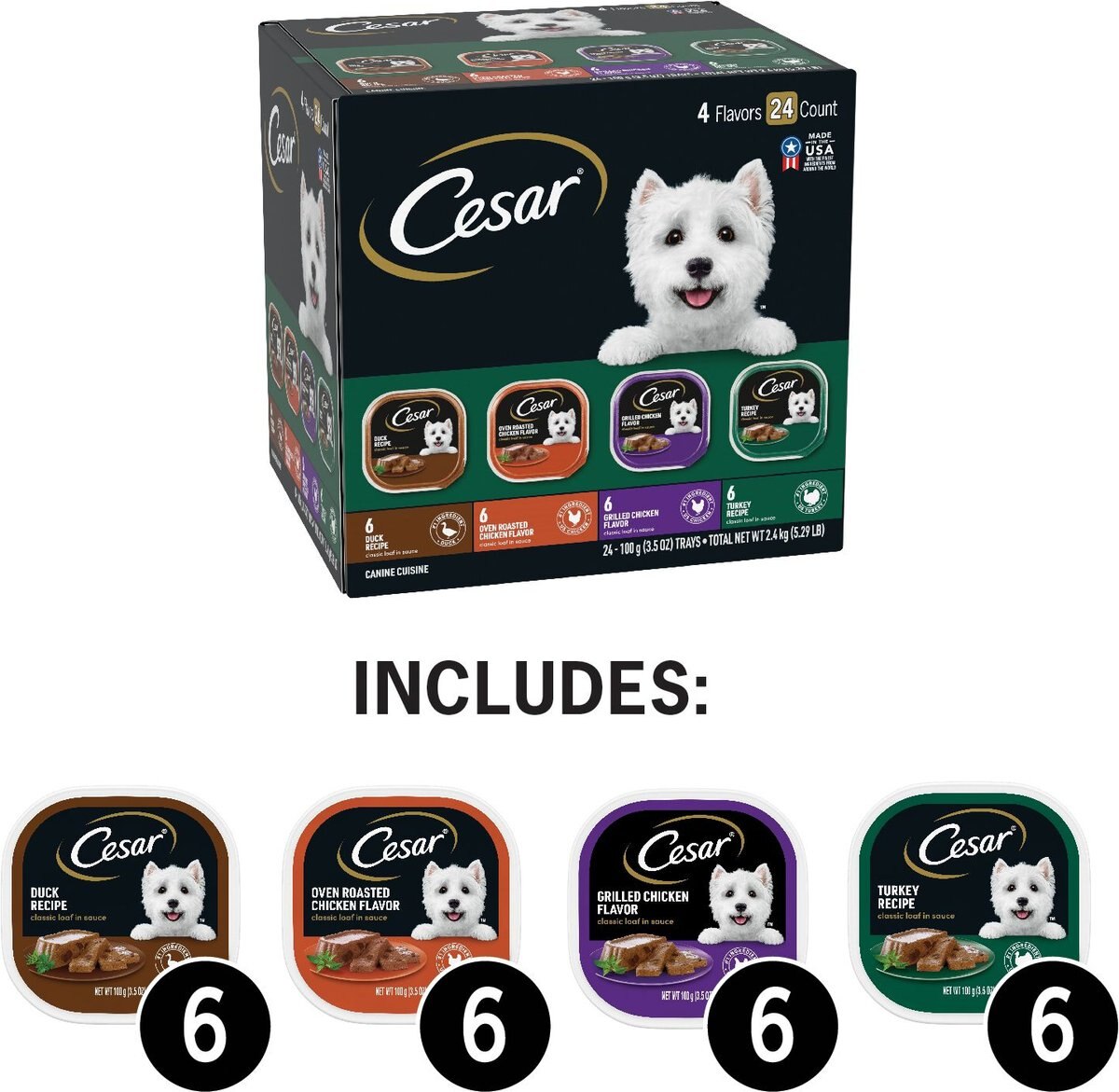 Cesar Poultry Variety Pack with Real Chicken， Turkey and Duck Dog Food Trays