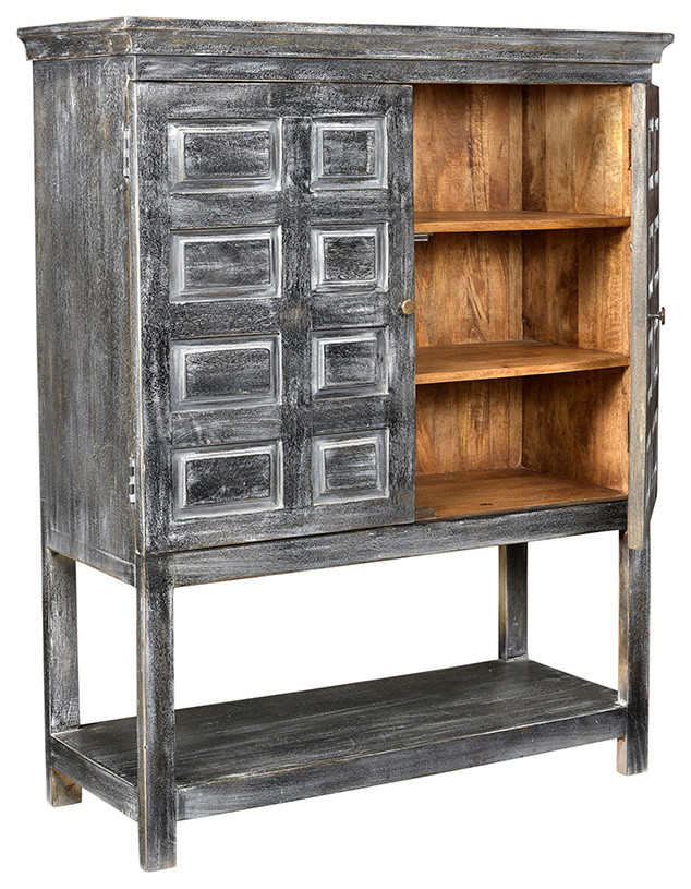 Martin Solid Wood 2 Door Tall Boy Cabinet  Distressed Gray   Farmhouse   Accent Chests And Cabinets   by Moti  Houzz