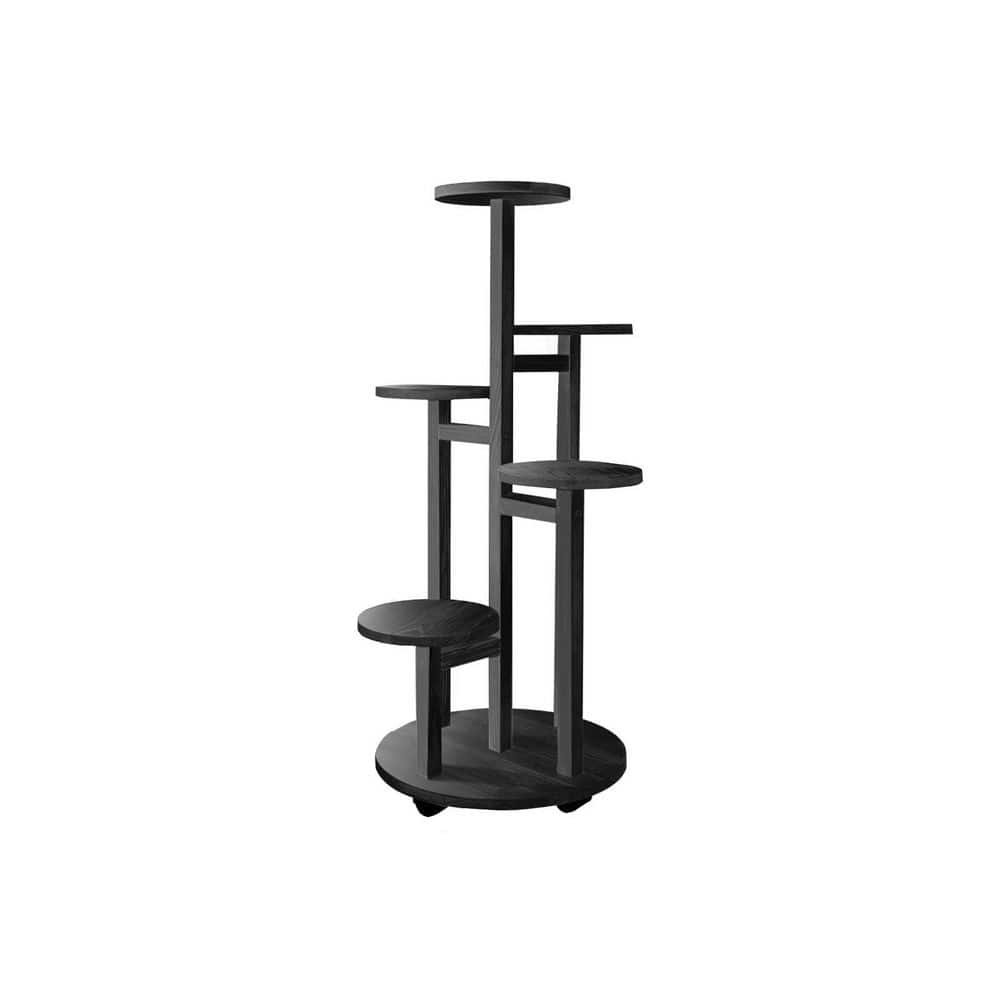 Dyiom 34 in. Indoor/Outdoor Black Wood Plant Stand for Outdoor (5-Tiered) B09VZWZ572