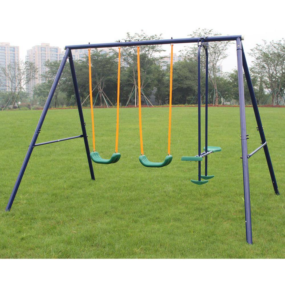 Metal Outdoor Swing Set with Glider for Kids Toddlers Children LN20232274