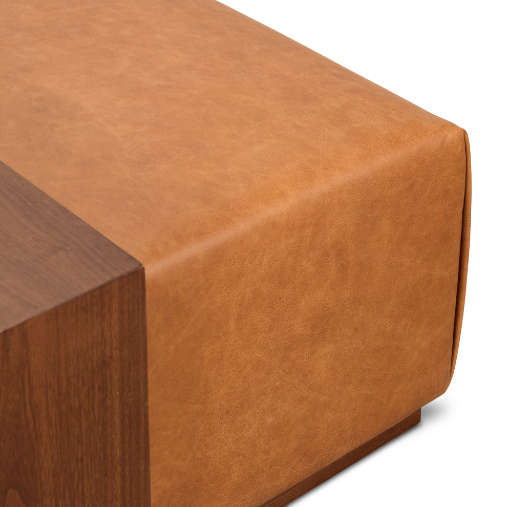 Poly and Bark Jarmo Leather Ottoman with Walnut Table   Contemporary   Footstools And Ottomans   by Edgemod Furniture  Houzz