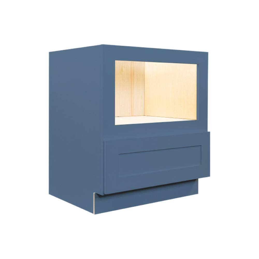 LIFEART CABINETRY Lancaster Blue Plywood Shaker Stock Assembled Base Microwave Kitchen Cabinet 30 in. W x 24 in. D x 34.5 in. H ALB-BMD30