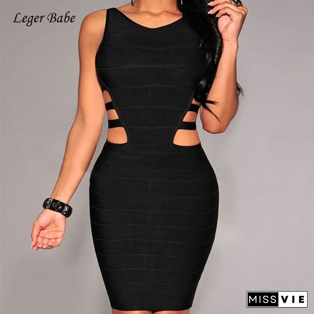 Party Women Dress Bandage Black Sexy Empire Hollow Out V-Neck Sleeveless Ladies Elegant Fashion Bodycon Dresses Vestidos Summer