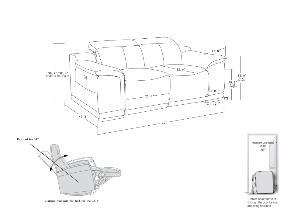 Veneto Italian Leather Power Reclining Loveseat   Contemporary   Loveseats   by Luxuriant Furniture  Houzz