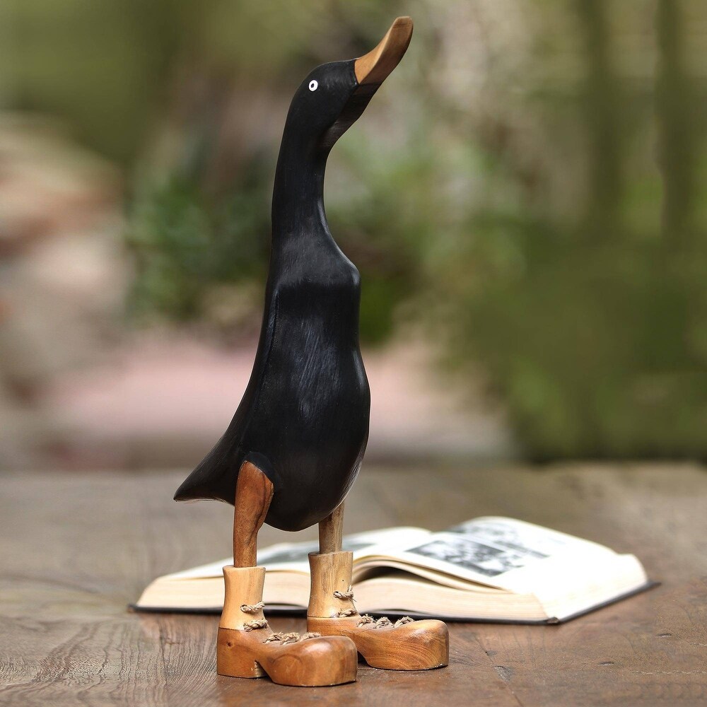 NOVICA Stomping Duck in Black  Wood and bamboo root sculpture