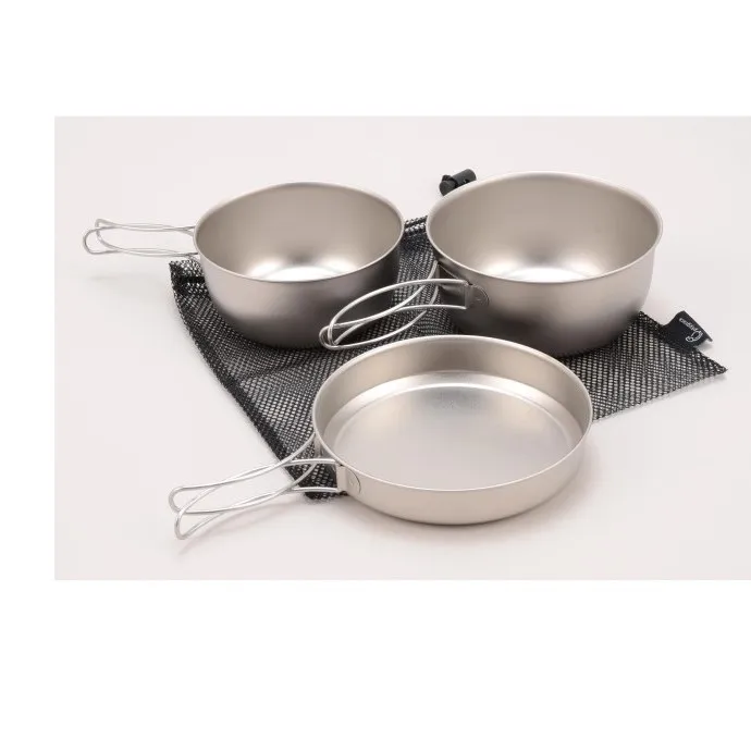 Titanium camping Equipment Outdoor Camping Pots   Pan Set Compact Camping Mess Kit PY SIE022 Titanium Cooker Set of 3 pcs