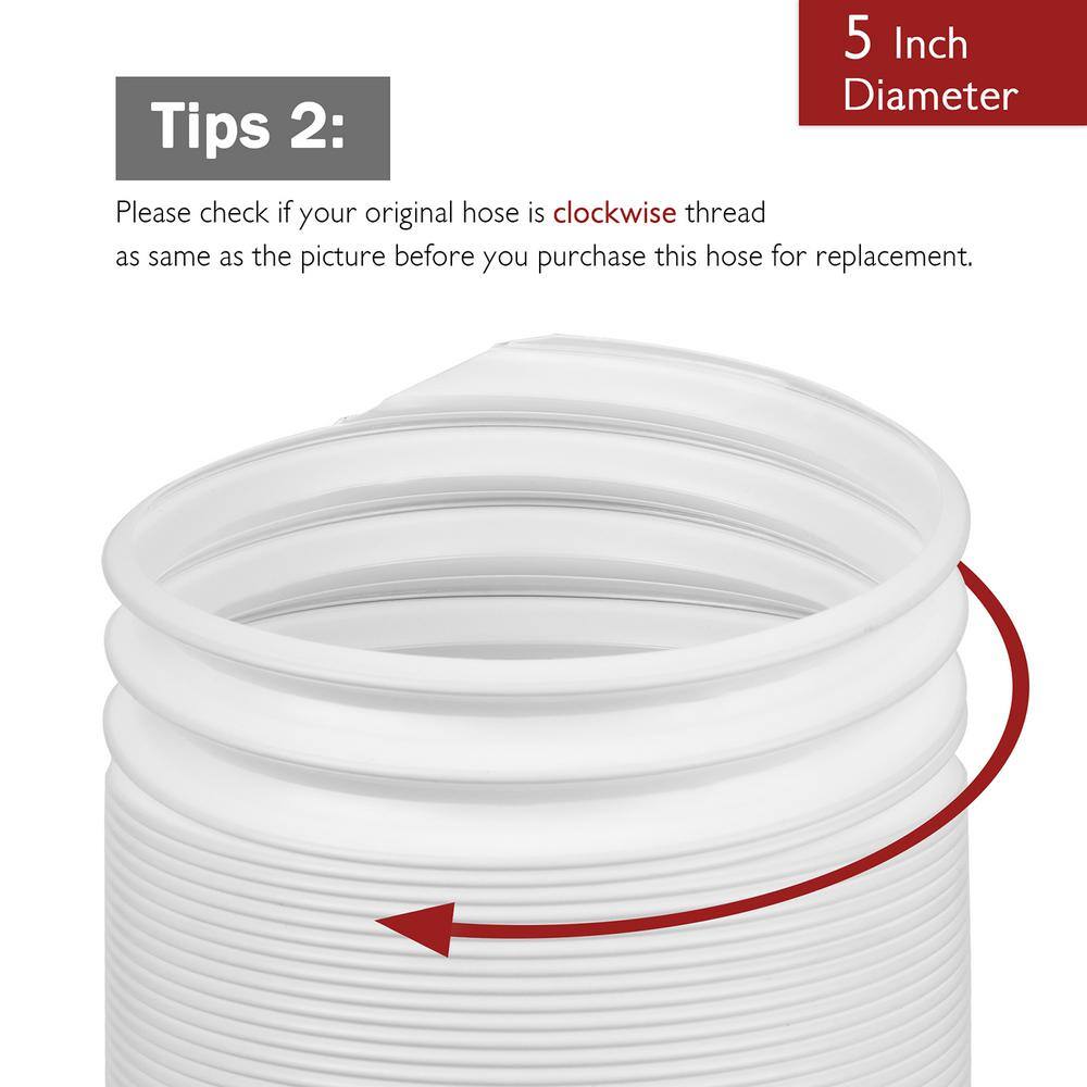 TURBRO 5 in. x 6.5 ft. Non-Insulated Flexible Exhaust Hose for Portable Air Conditioner Clockwise 707-90-012