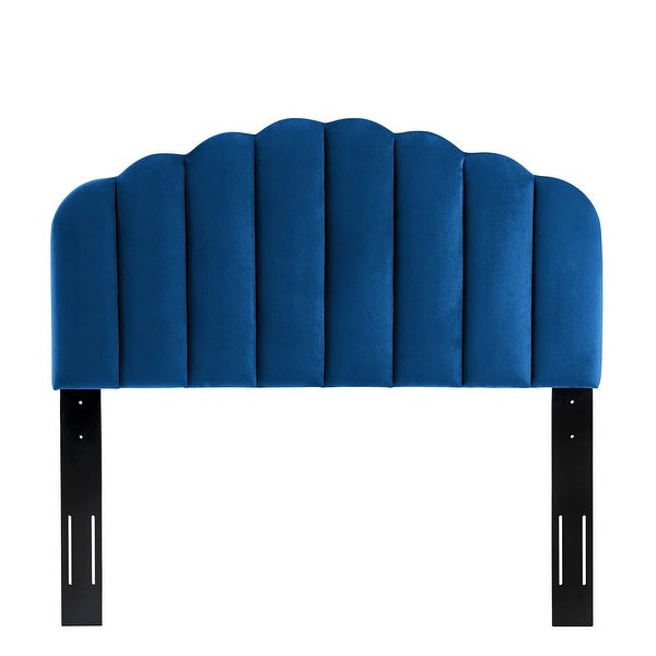 Burney Scalloped Blue Velvet Upholstered King/California King Size Headboard - - 31684695