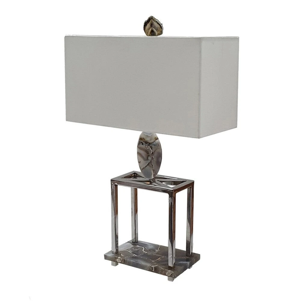 27 Inch Table Lamp， Agate Accents， Off White Rectangular Shade， Chrome - 27 H x 8 W x 16 L Inches