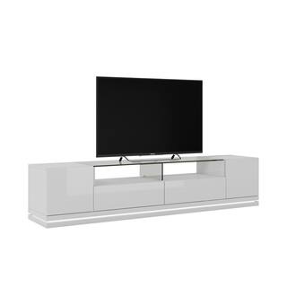 Manhattan Comfort Vanderbilt 85 in. White Gloss Wood TV Stand with 2 Drawer Fits TVs Up to 70 in. with Shelves 17552