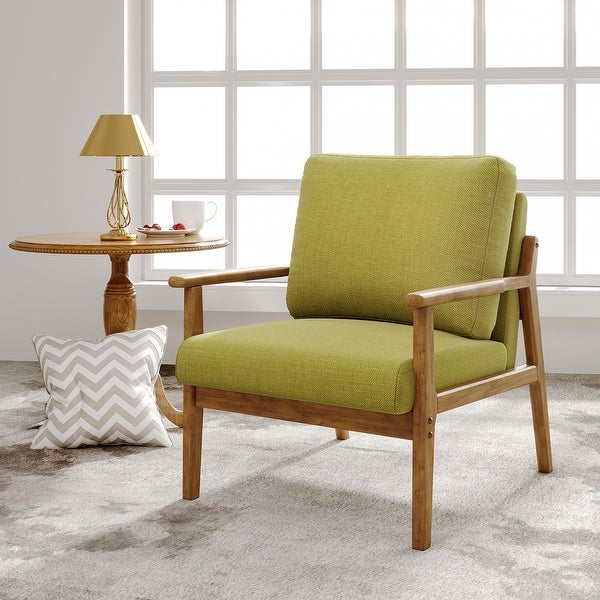 Mid-Century Modern Solid Wood Accent Chair Wide Armchair Single Chair Sofa with Cushions for Living Room Club Bedroom