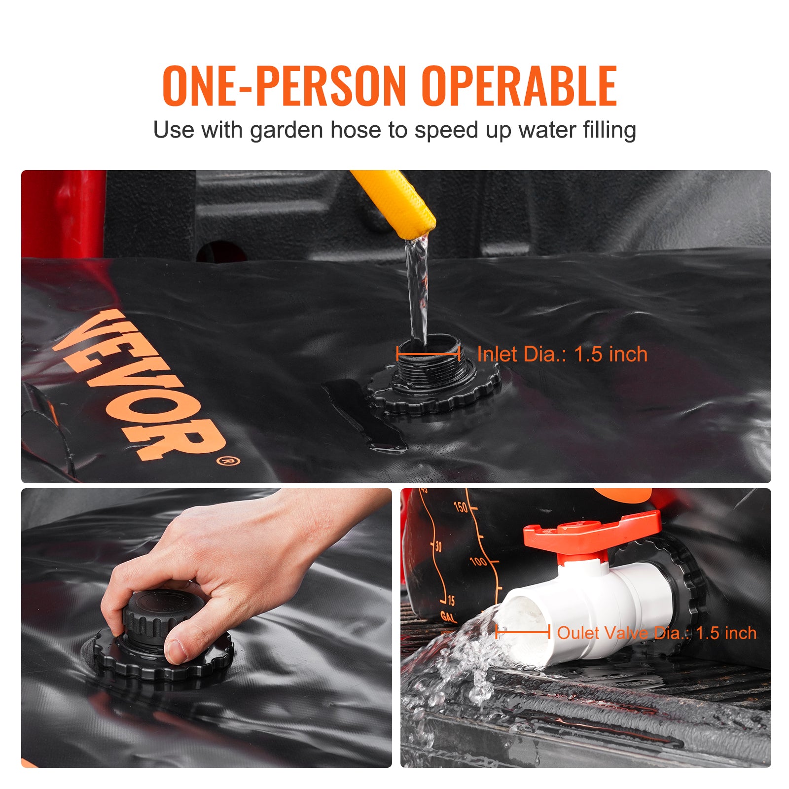 BENTISM Water Tank Bladder Portable Rainwater Bag 63 gal PVC Collapsible Black