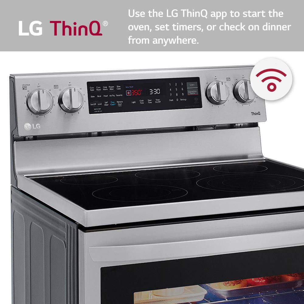 LG 6.3 cu. ft. Smart True Convection InstaView Electric Range Single Oven with Air Fry in Printproof Stainless Steel LREL6325F