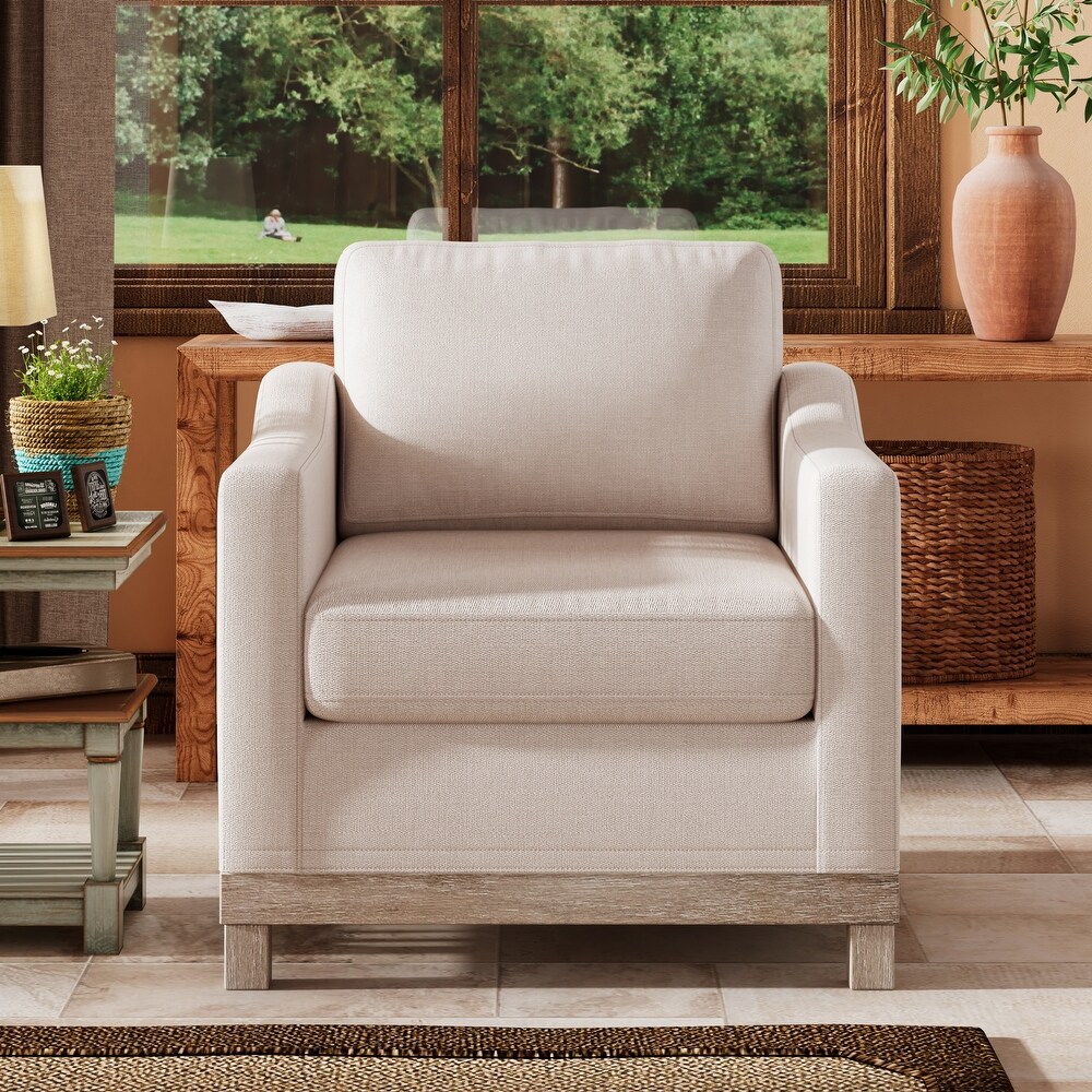 Streamlined Accent Chair Beige Linen Single Sofa Chair Lounge Chairs