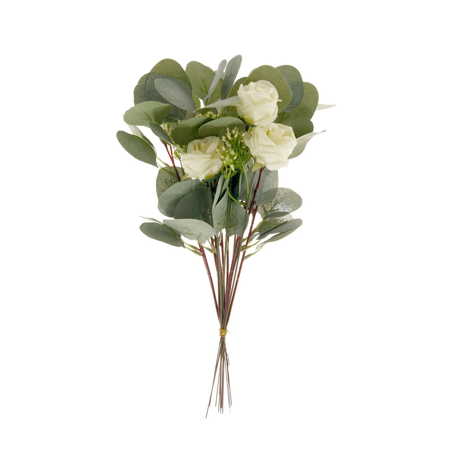 Ivory Artificial Silk Rose and Eucalyptus Flower Bouquet Arrangement 15