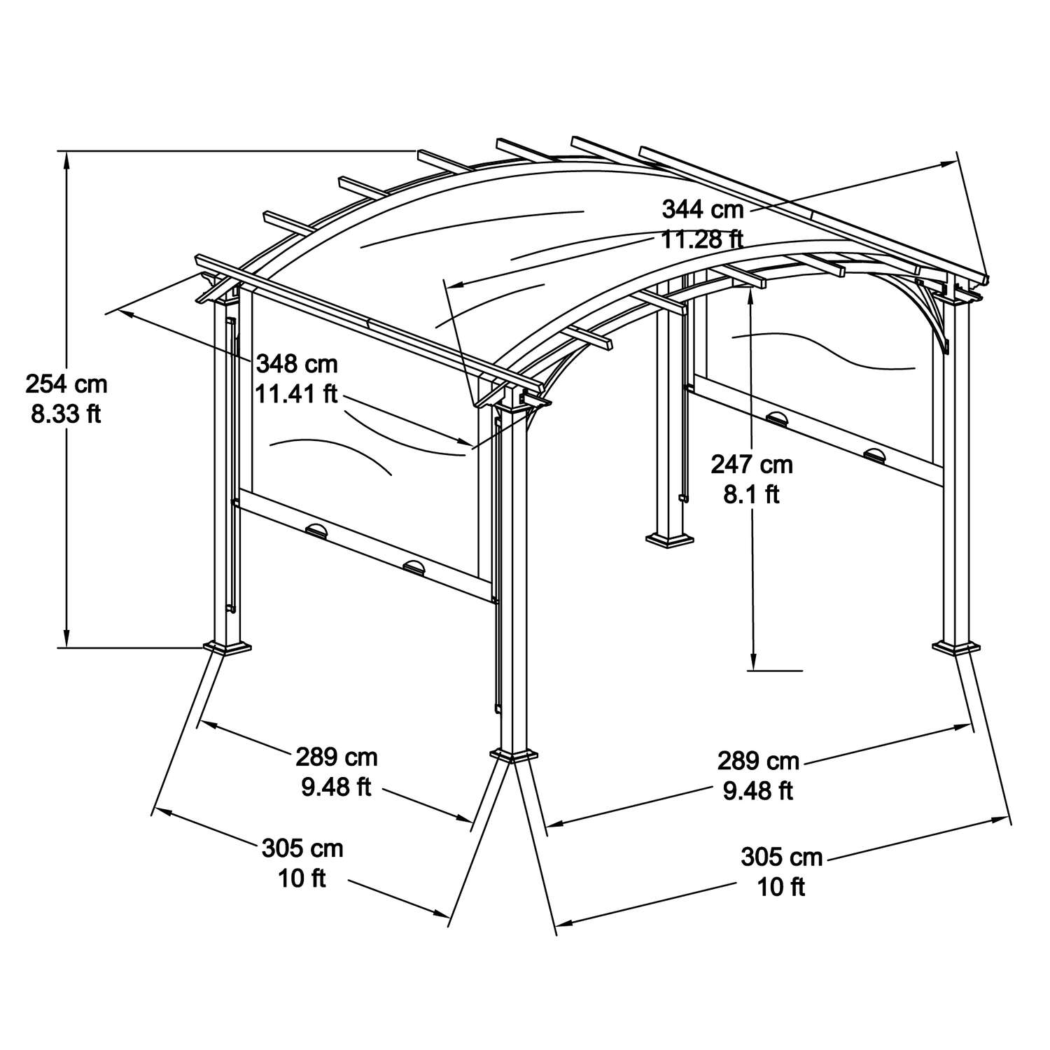 Living Accents Fabric Arched Pergola 8.33 ft. H X 10 ft. W X 10 ft. L