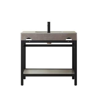 ROSWELL Funes 36 in. W x 22 in. D x 33.9 in. H Single Sink Bath Vanity in Matt Black Metal Stand with Grey Sintered Stone Top 802536-TB-WKN