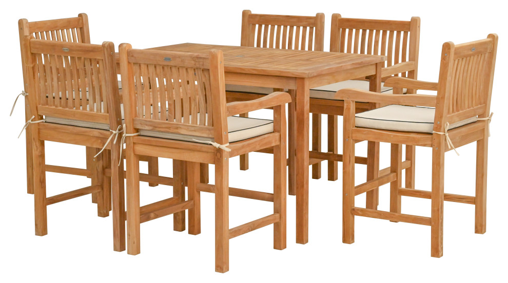 7 Piece Teak Elzas 55 quotRect Bistro Counter Set  6 Counter Stools  Arms   Transitional   Outdoor Pub And Bistro Sets   by Chic Teak  Houzz