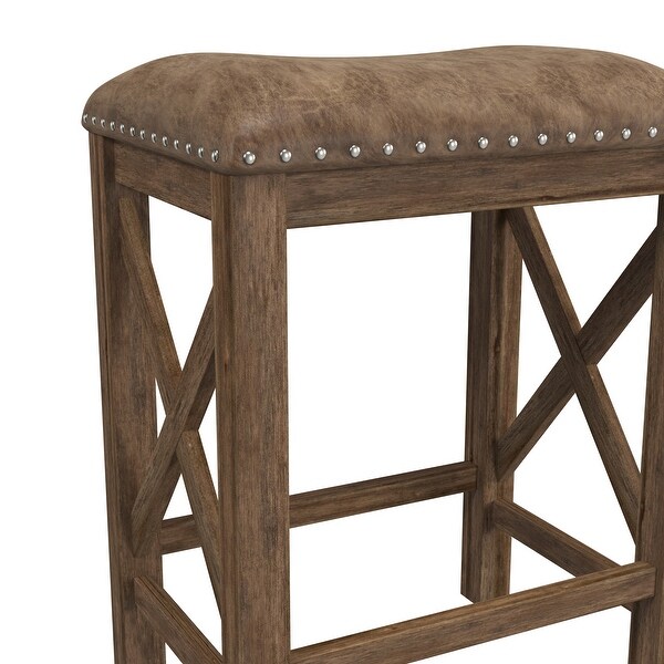 The Gray Barn Wild Hen Bench Wood Backless Counter Height Stool， Set of 2， Antique Brown Walnut