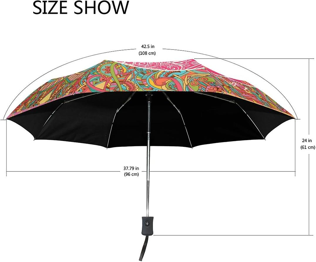 Rain Umbrella Automatic Windproof Foldable Umbrella Ethnic Red Elephant