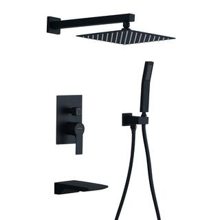 Boyel Living Wall Mount Single-Handle 1-Spray Tub and Shower Faucet with 10 in. Fixed Shower Head in Matte Black (Valve Included) SMD-88016B-10