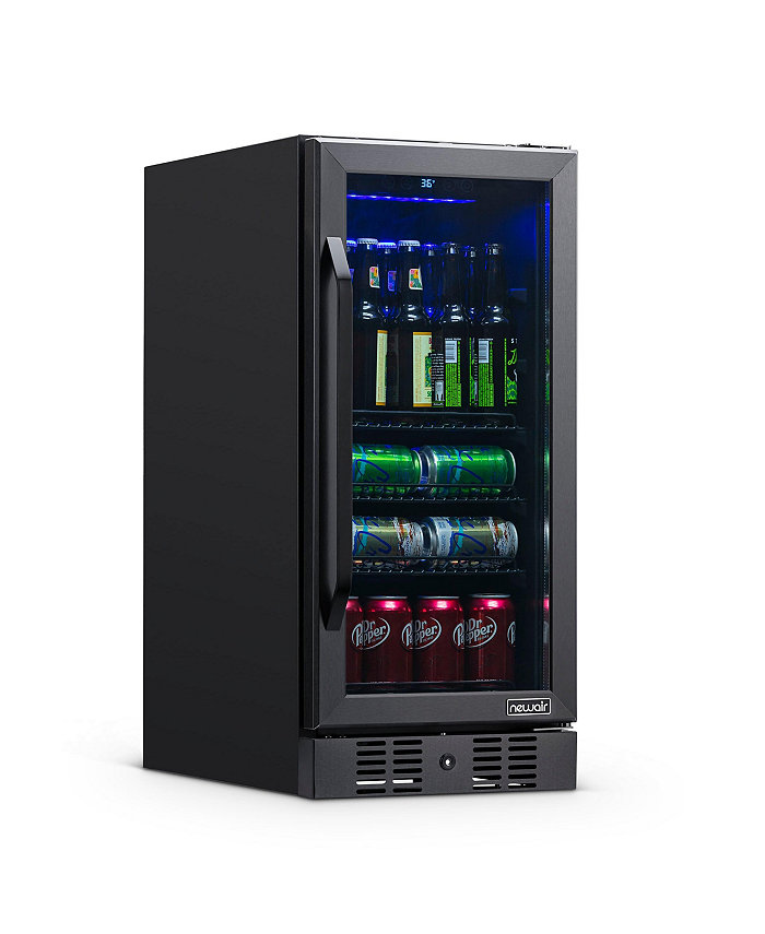 Newair 15 Built-in 96 Can Beverage Fridge in Black Stainless Steel with Precision Temperature Controls and Adjustable Shelves